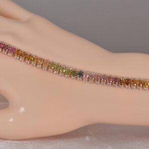 Beautiful Natural Multi Tourmaline Gemstone Tennis Bracelet